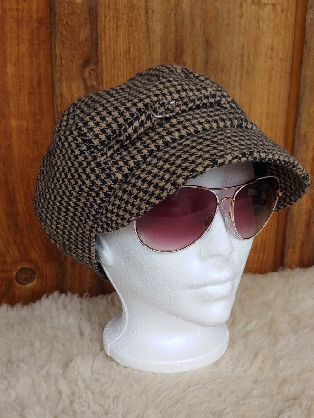 Brown and Black Houndstooth Newsboy Cap
